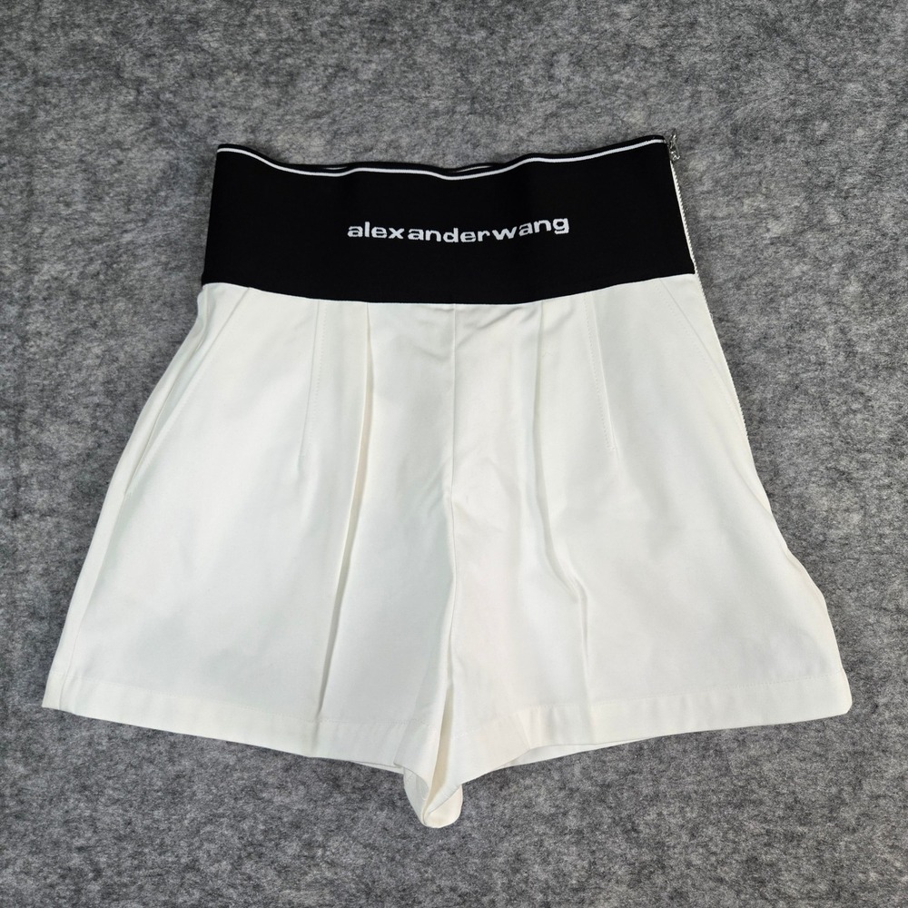 Alexander Wang White Safari Logo Elastic Exposed Zipper Shorts Womens 6